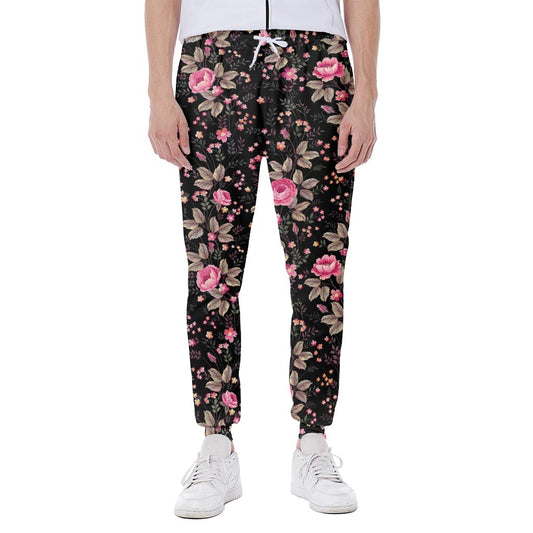 Pink Floral Flower Pattern Print Scuba Joggers
