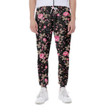 Pink Floral Flower Pattern Print Scuba Joggers