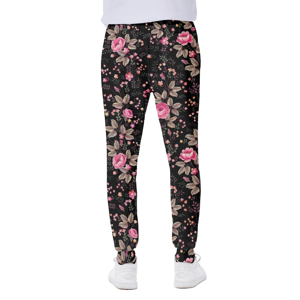 Pink Floral Flower Pattern Print Scuba Joggers