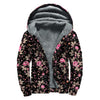 Pink Floral Flower Pattern Print Sherpa Lined Zip Up Hoodie