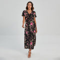 Pink Floral Flower Pattern Print Short Sleeve Maxi Dress
