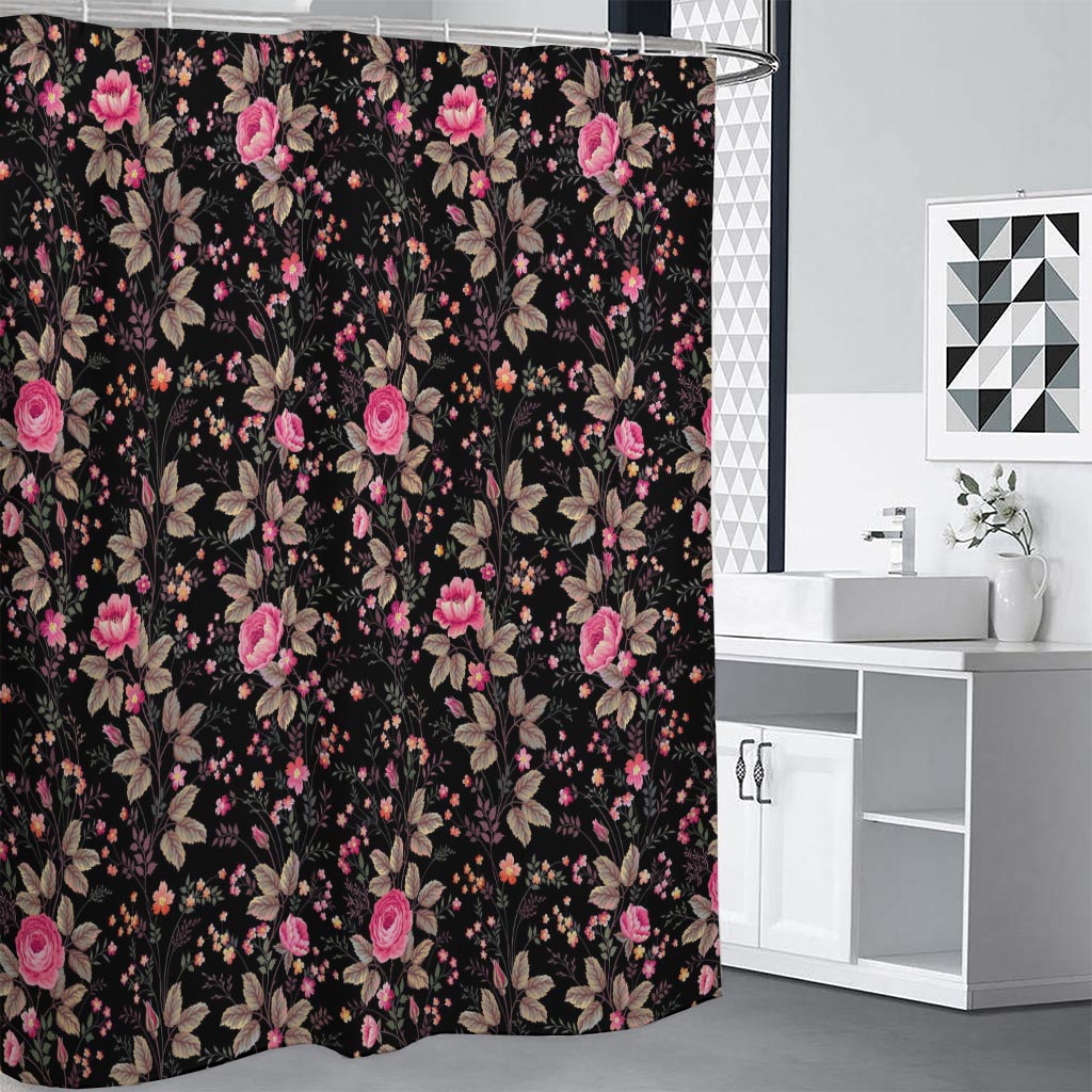 Pink Floral Flower Pattern Print Shower Curtain