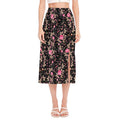 Pink Floral Flower Pattern Print Side Slit Midi Skirt