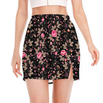 Pink Floral Flower Pattern Print Side Slit Mini Skirt