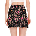 Pink Floral Flower Pattern Print Side Slit Mini Skirt