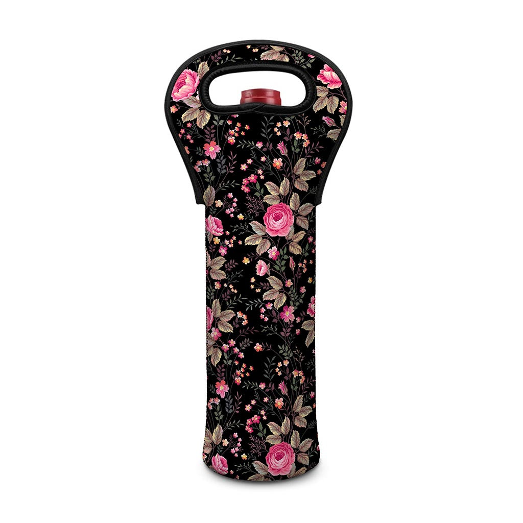Pink Floral Flower Pattern Print Single Neoprene Wine Tote