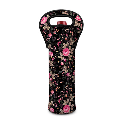 Pink Floral Flower Pattern Print Single Neoprene Wine Tote