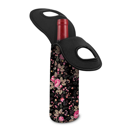 Pink Floral Flower Pattern Print Single Neoprene Wine Tote
