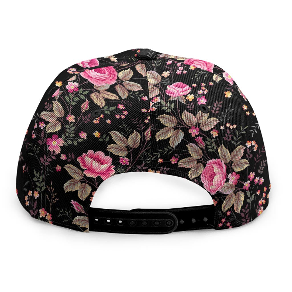 Pink Floral Flower Pattern Print Snapback Cap