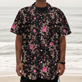 Pink Floral Flower Pattern Print Textured Short Sleeve Shirt