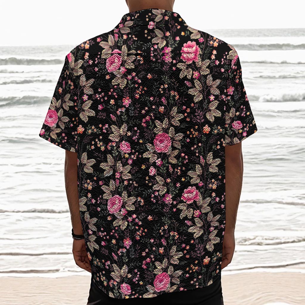 Pink Floral Flower Pattern Print Textured Short Sleeve Shirt