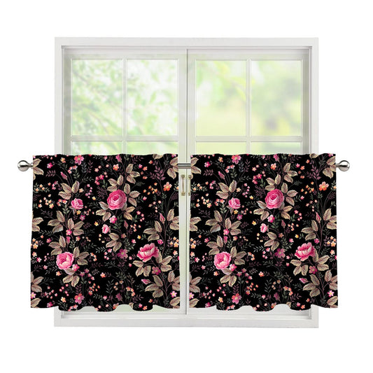 Pink Floral Flower Pattern Print Tier Curtains