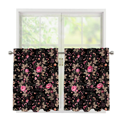 Pink Floral Flower Pattern Print Tier Curtains
