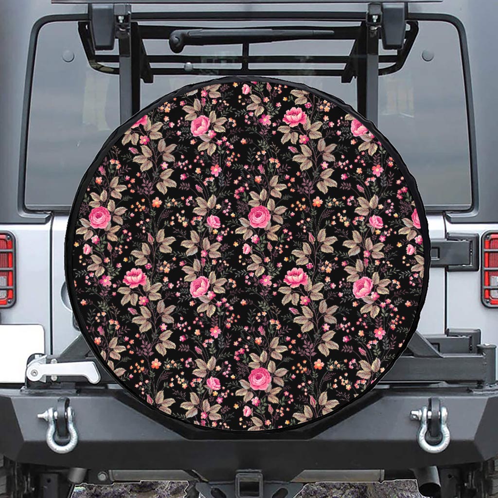 Pink Floral Flower Pattern Print Tire Cover