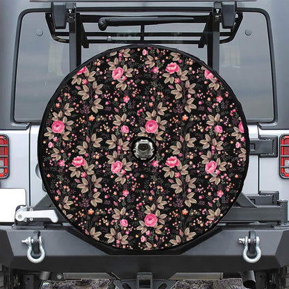 Pink Floral Flower Pattern Print Tire Cover With Camera Hole