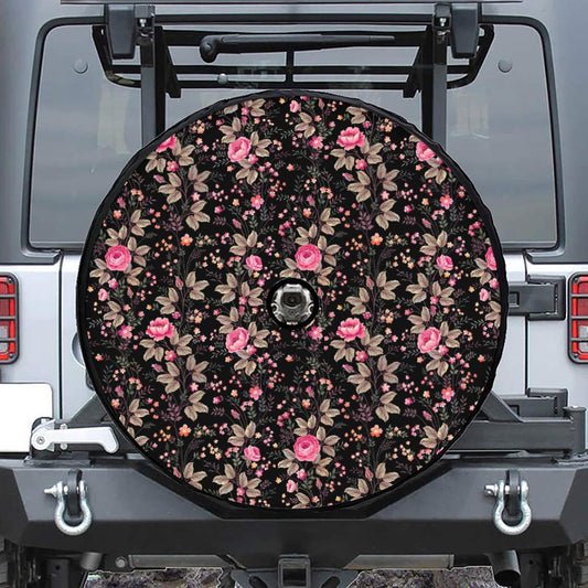 Pink Floral Flower Pattern Print Tire Cover With Camera Hole