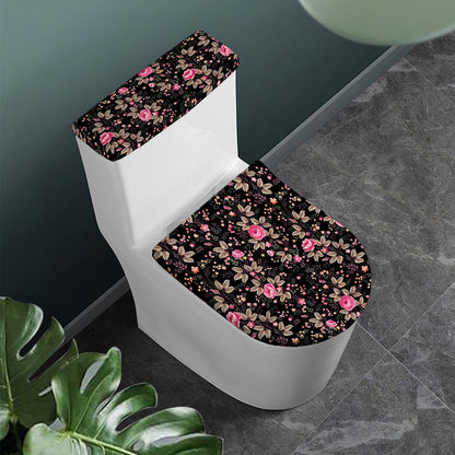 Pink Floral Flower Pattern Print Toilet Lid And Tank Cover Set