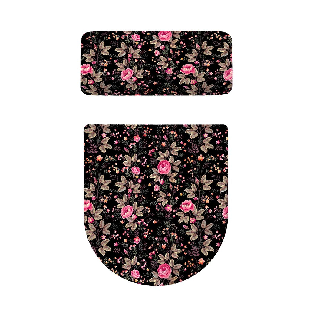 Pink Floral Flower Pattern Print Toilet Lid And Tank Cover Set