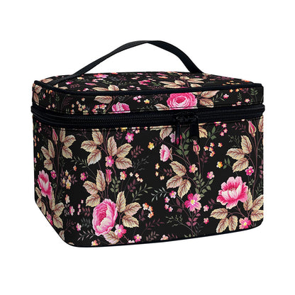 Pink Floral Flower Pattern Print Travel Makeup Bag