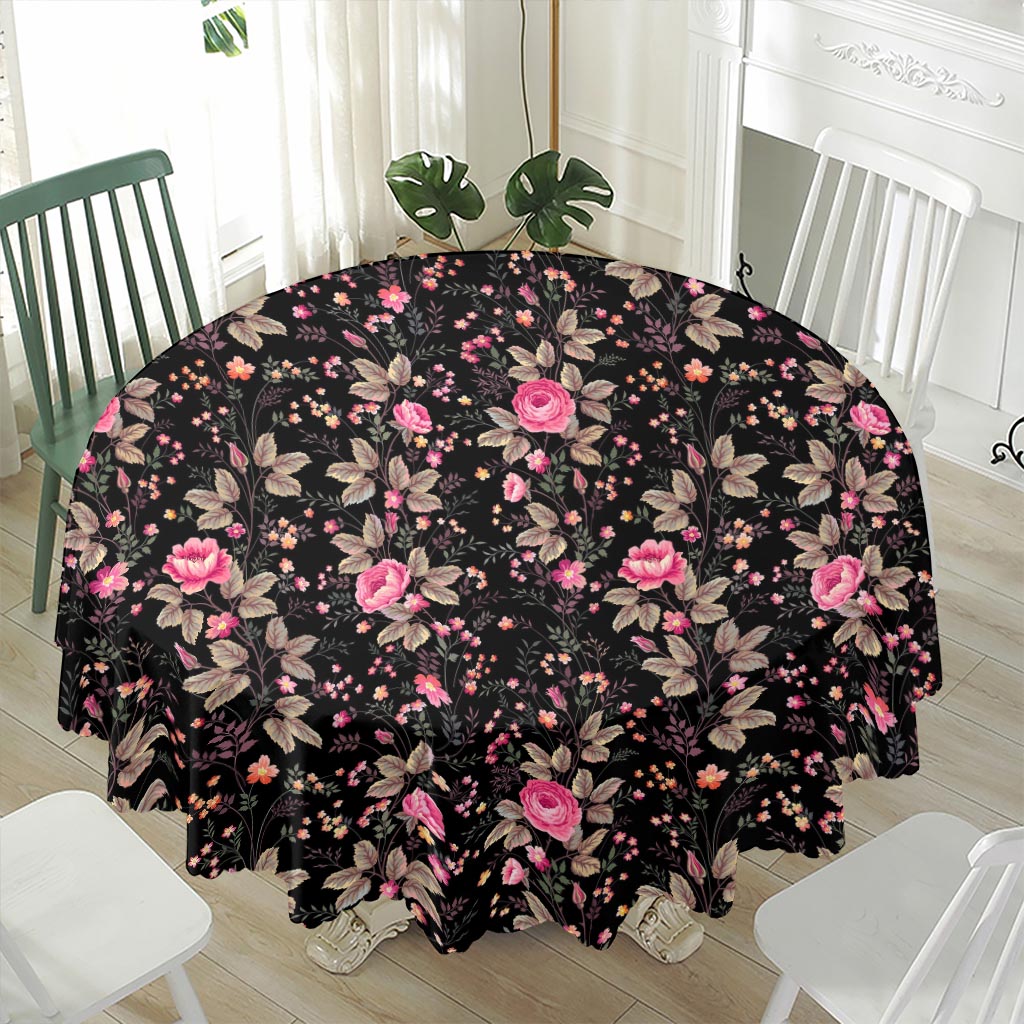 Pink Floral Flower Pattern Print Waterproof Round Tablecloth