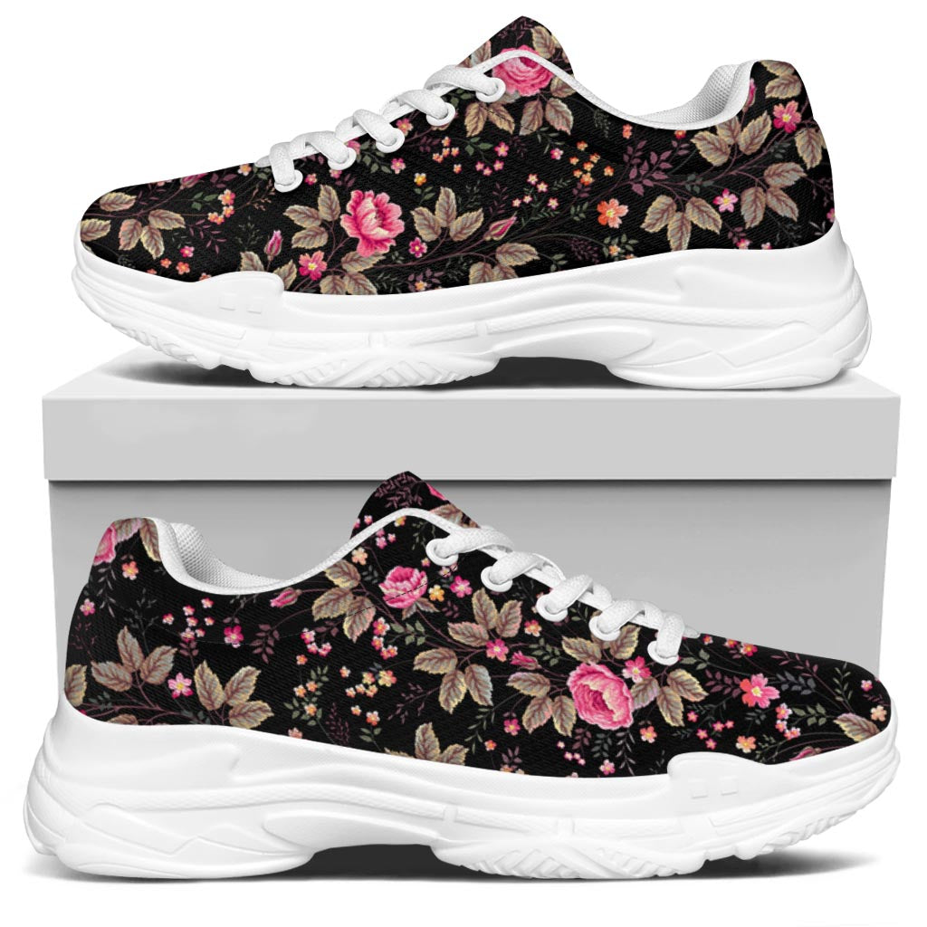 Pink Floral Flower Pattern Print White Chunky Shoes