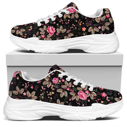 Pink Floral Flower Pattern Print White Chunky Shoes