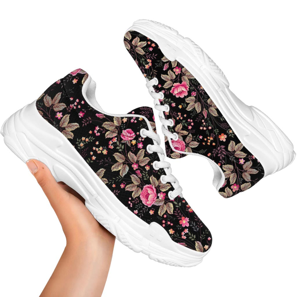 Pink Floral Flower Pattern Print White Chunky Shoes