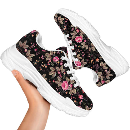 Pink Floral Flower Pattern Print White Chunky Shoes
