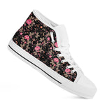 Pink Floral Flower Pattern Print White High Top Sneakers