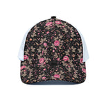Pink Floral Flower Pattern Print White Mesh Trucker Cap