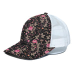 Pink Floral Flower Pattern Print White Mesh Trucker Cap