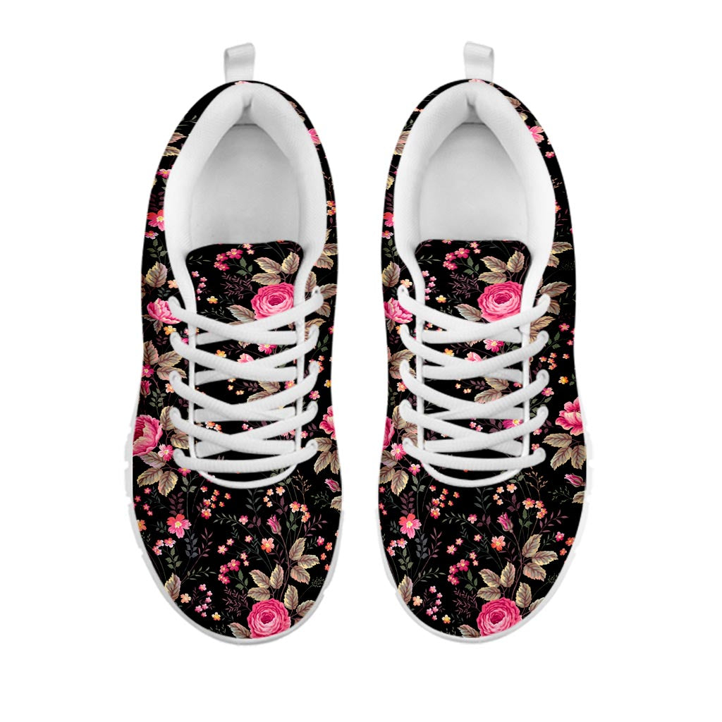 Pink Floral Flower Pattern Print White Running Shoes