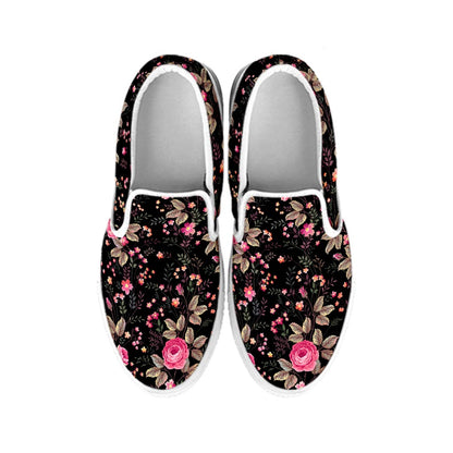 Pink Floral Flower Pattern Print White Slip On Sneakers