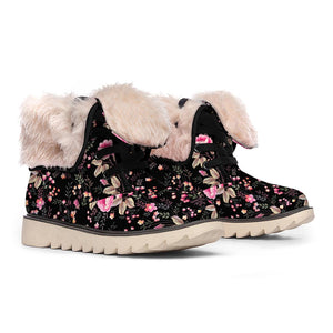 Pink Floral Flower Pattern Print Winter Boots