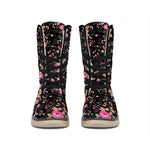 Pink Floral Flower Pattern Print Winter Boots