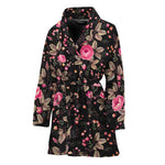 Pink Floral Flower Pattern Print Women's Bathrobe