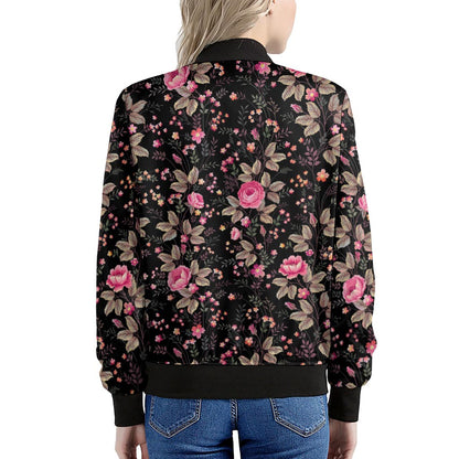 Pink Floral Flower Pattern Print Women's Bomber Jacket