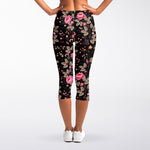Pink Floral Flower Pattern Print Women's Capri Leggings