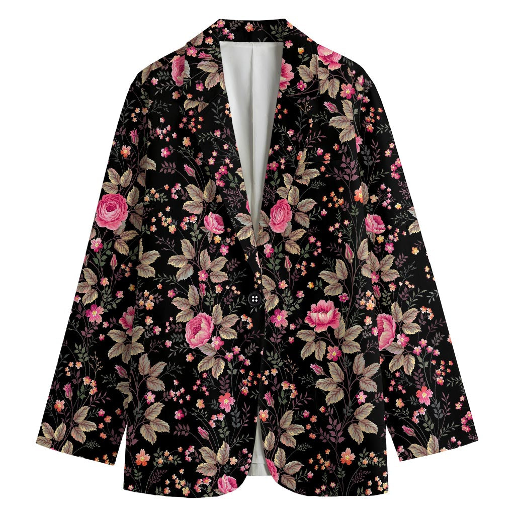 Pink Floral Flower Pattern Print Women's Cotton Blazer