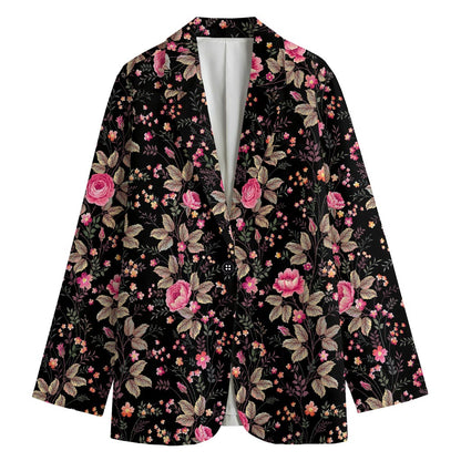 Pink Floral Flower Pattern Print Women's Cotton Blazer