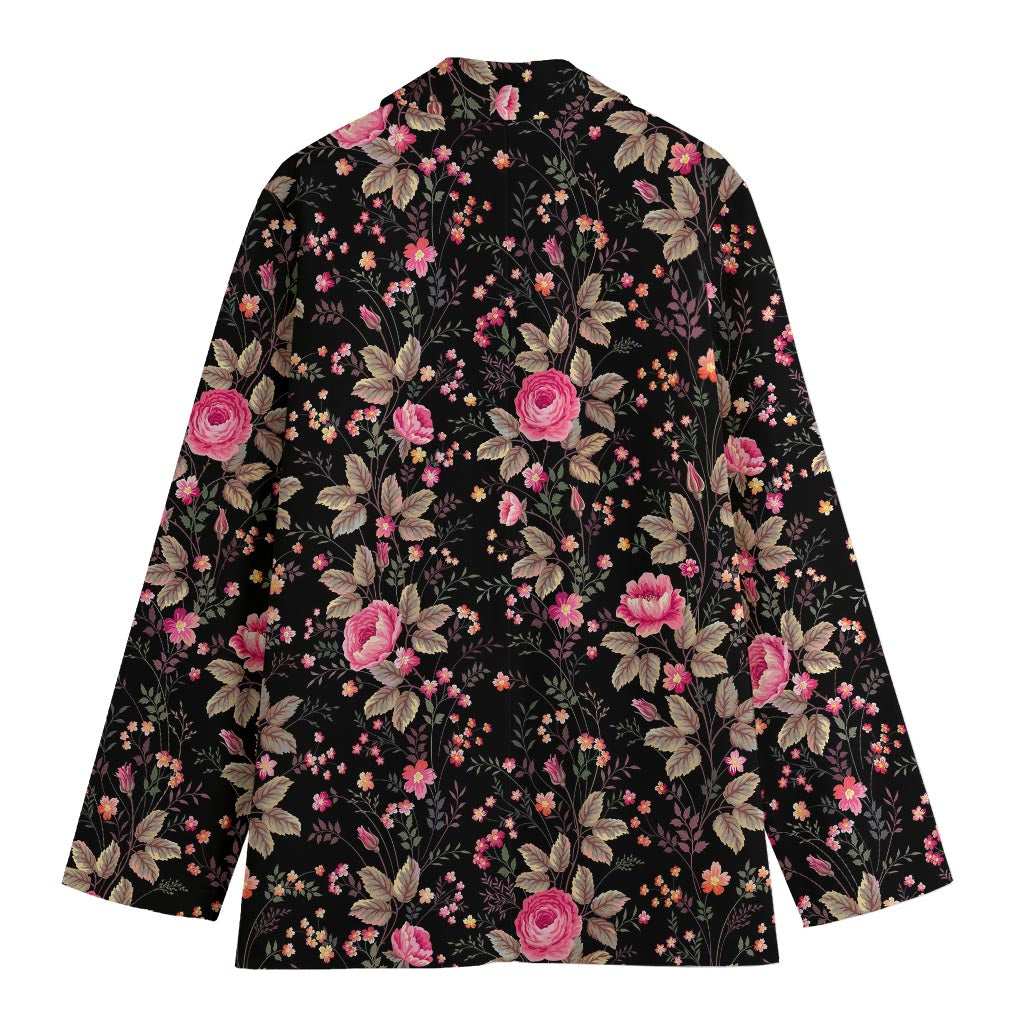Pink Floral Flower Pattern Print Women's Cotton Blazer