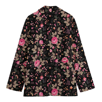 Pink Floral Flower Pattern Print Women's Cotton Blazer
