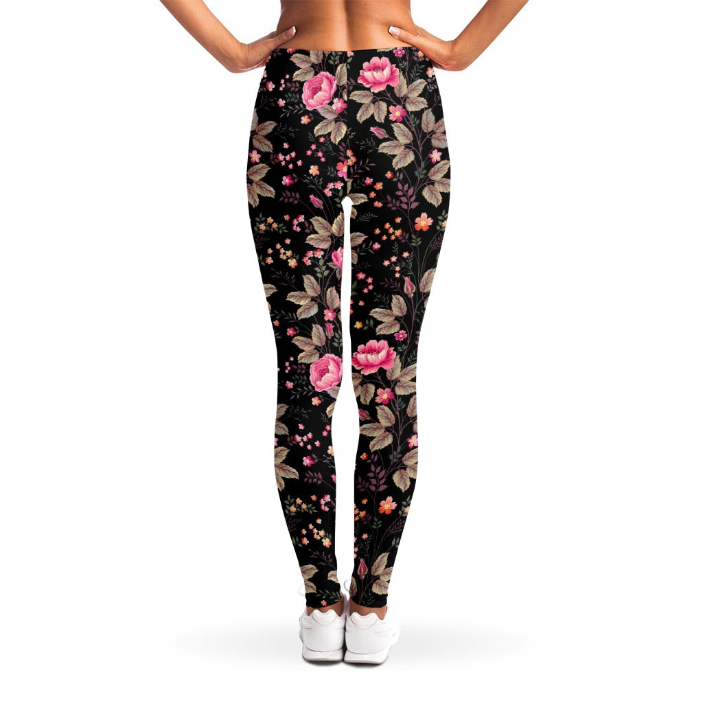 Pink Floral Flower Pattern Print Women's Leggings