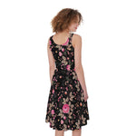 Pink Floral Flower Pattern Print Women's Sleeveless Dress