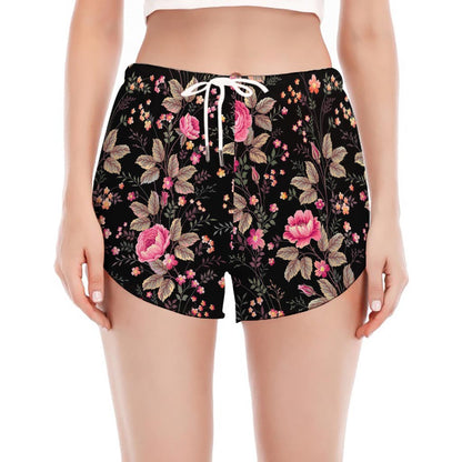 Pink Floral Flower Pattern Print Women's Split Running Shorts