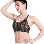 Pink Floral Flower Pattern Print Women's Sports Bra