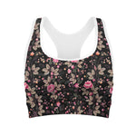 Pink Floral Flower Pattern Print Women's Sports Bra