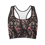 Pink Floral Flower Pattern Print Women's Sports Bra