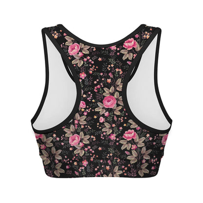 Pink Floral Flower Pattern Print Women's Sports Bra