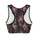 Pink Floral Flower Pattern Print Women's Sports Bra